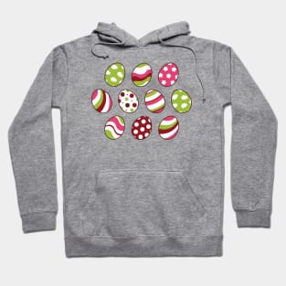 Egg Pattern | Pink Green | Stripes Clouds Flowers Dots | White Hoodie